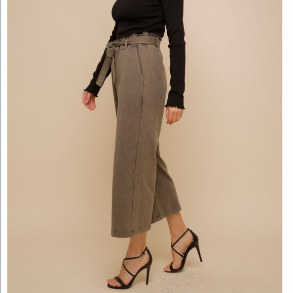 Hem & Thread Pants - 🆕Charcoal French Terry Paperbag High Waist Wide Leg Pant Hem & Thread S, M & L